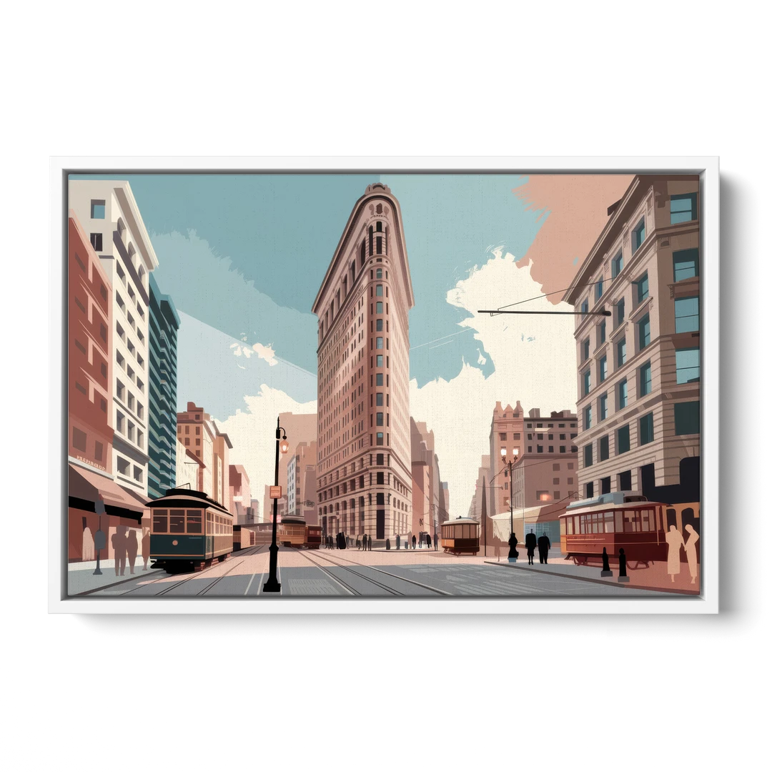 New York City Flatiron Building - White Framed Canvas Wall Art - Front