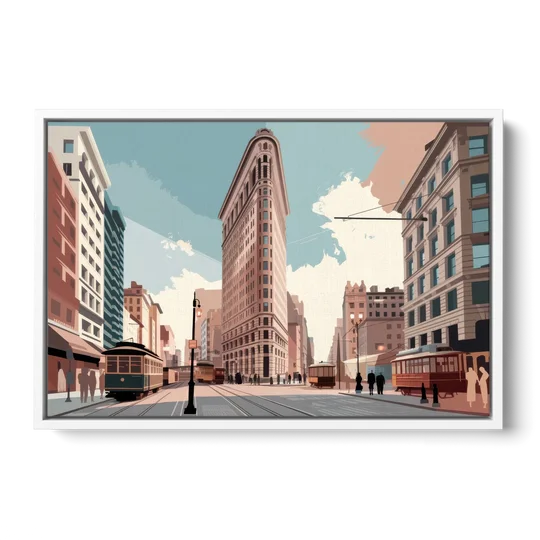 New York City Flatiron Building - White Framed Canvas Wall Art - Front