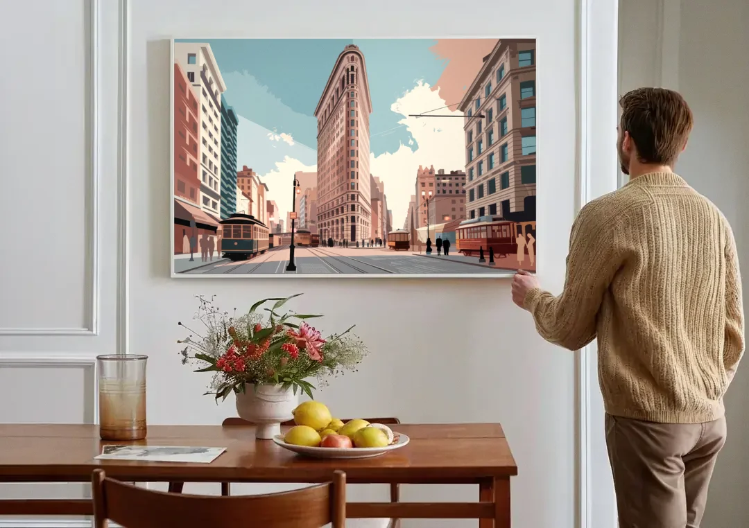New York City Flatiron Building canvas wall art above a dining table