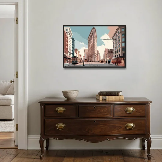 New York City Flatiron Building - Black Framed Canvas Wall Art - Coffee Table - 36x24