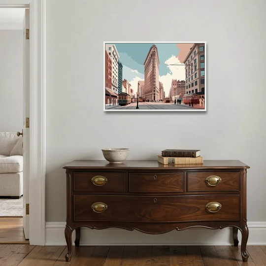 New York City Flatiron Building - White Framed Canvas Wall Art - Coffee Table - 36x24