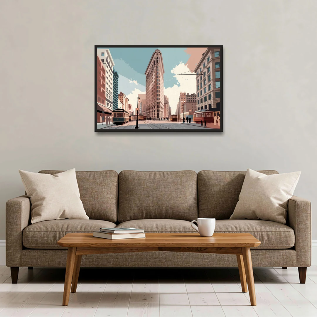 New York City Flatiron Building - Black Framed Canvas Wall Art - Sofa - 36x24