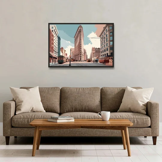 New York City Flatiron Building - Black Framed Canvas Wall Art - Sofa - 36x24