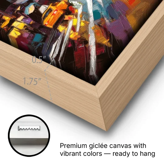 New York City Framed Street Photography Evening - Oak Framed Canvas Wall Art - Gallery Wrap Corner