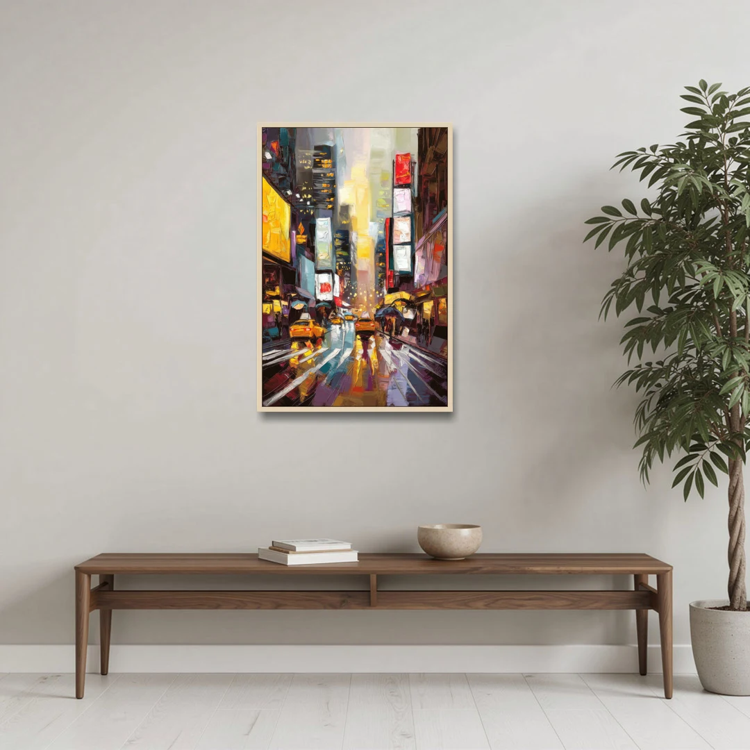 New York City Framed Street Photography Evening - Oak Framed Canvas Wall Art - Coffee Table - 24x36