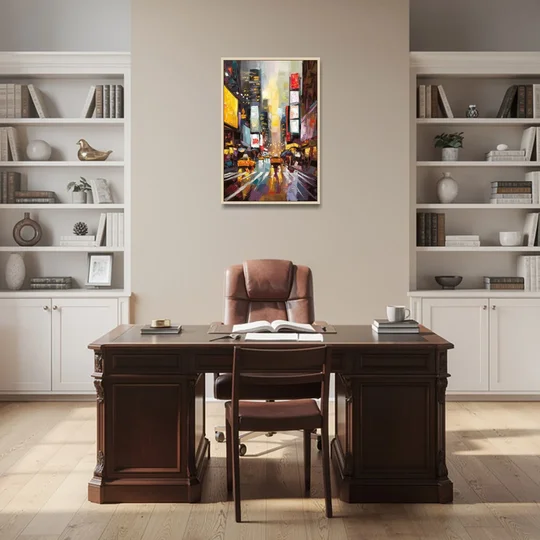 New York City Framed Street Photography Evening - Oak Framed Canvas Wall Art - Office - 24x36
