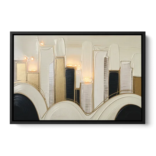 New York City Golden Glow Skyline - Black Framed Canvas Wall Art - Front