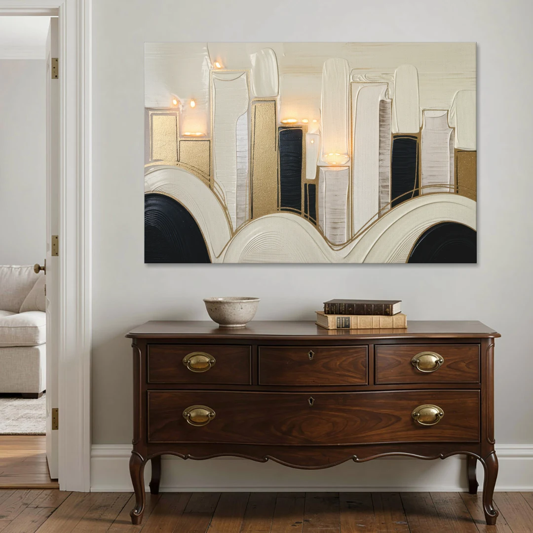 New York City Golden Glow Skyline - Canvas Wall Art - Coffee Table - 60x40
