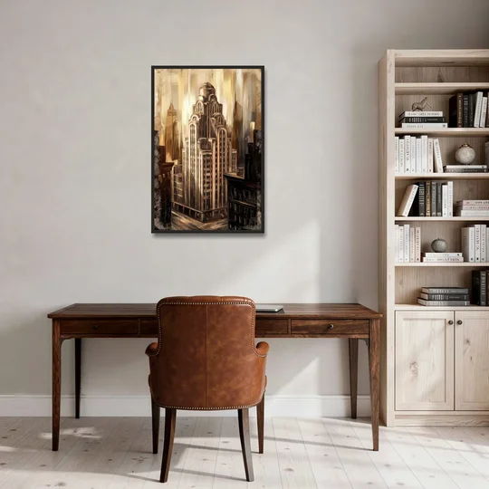 New York City Historic Architecture - Black Framed Canvas Wall Art - Office - 24x36
