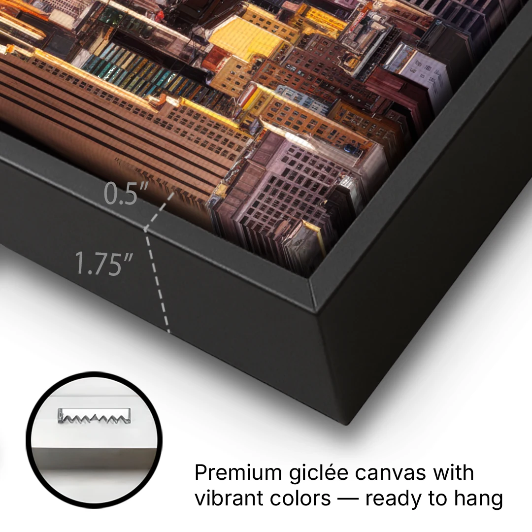 New York City Midtown Skyline - Black Framed Canvas Wall Art - Gallery Wrap Corner