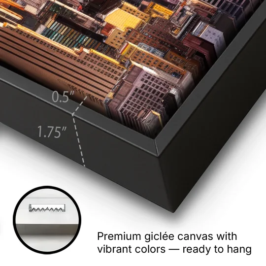 New York City Midtown Skyline - Black Framed Canvas Wall Art - Gallery Wrap Corner