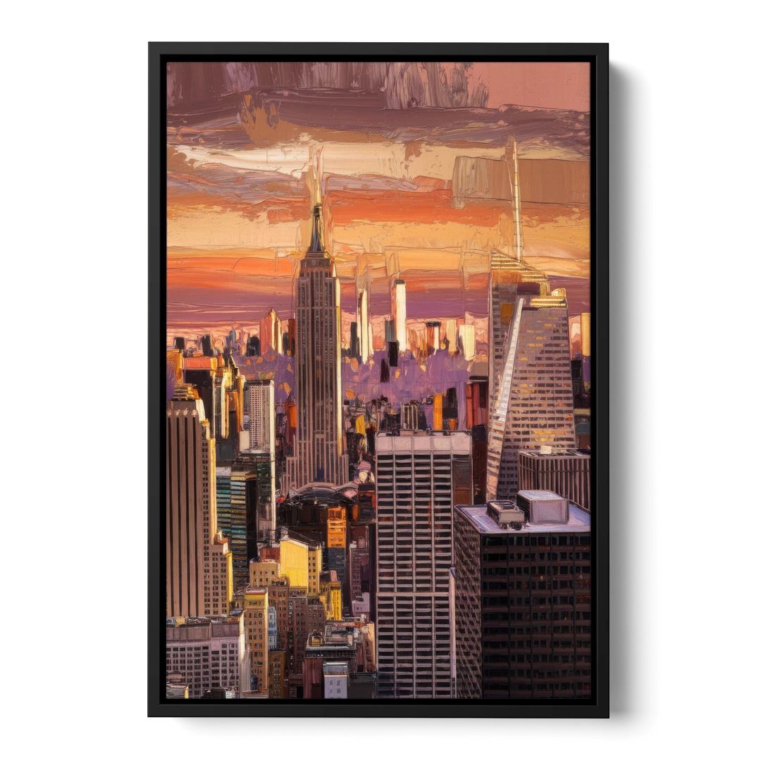 New York City Midtown Skyline - Black Framed Canvas Wall Art - Front