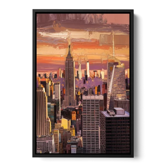 New York City Midtown Skyline - Black Framed Canvas Wall Art - Front