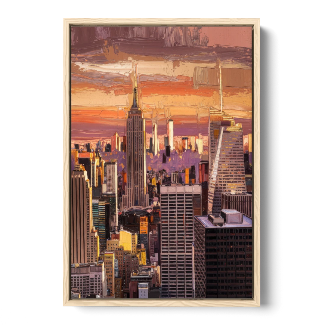 New York City Midtown Skyline - Oak Framed Canvas Wall Art - Front