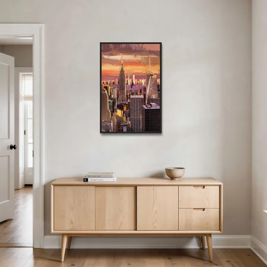 New York City Midtown Skyline - Black Framed Canvas Wall Art - Coffee Table - 24x36