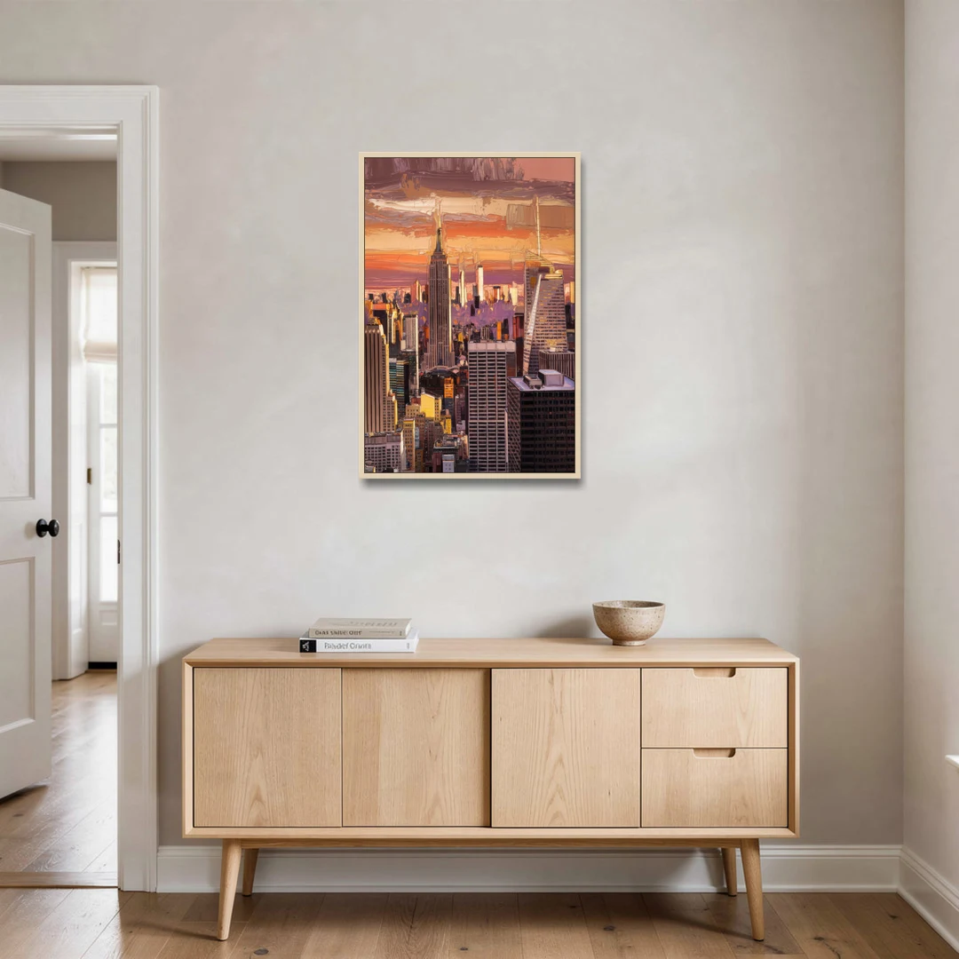 New York City Midtown Skyline - Oak Framed Canvas Wall Art - Coffee Table - 24x36