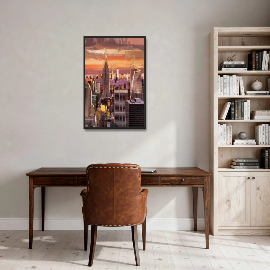 New York City Midtown Skyline - Black Framed Canvas Wall Art - Office - 24x36
