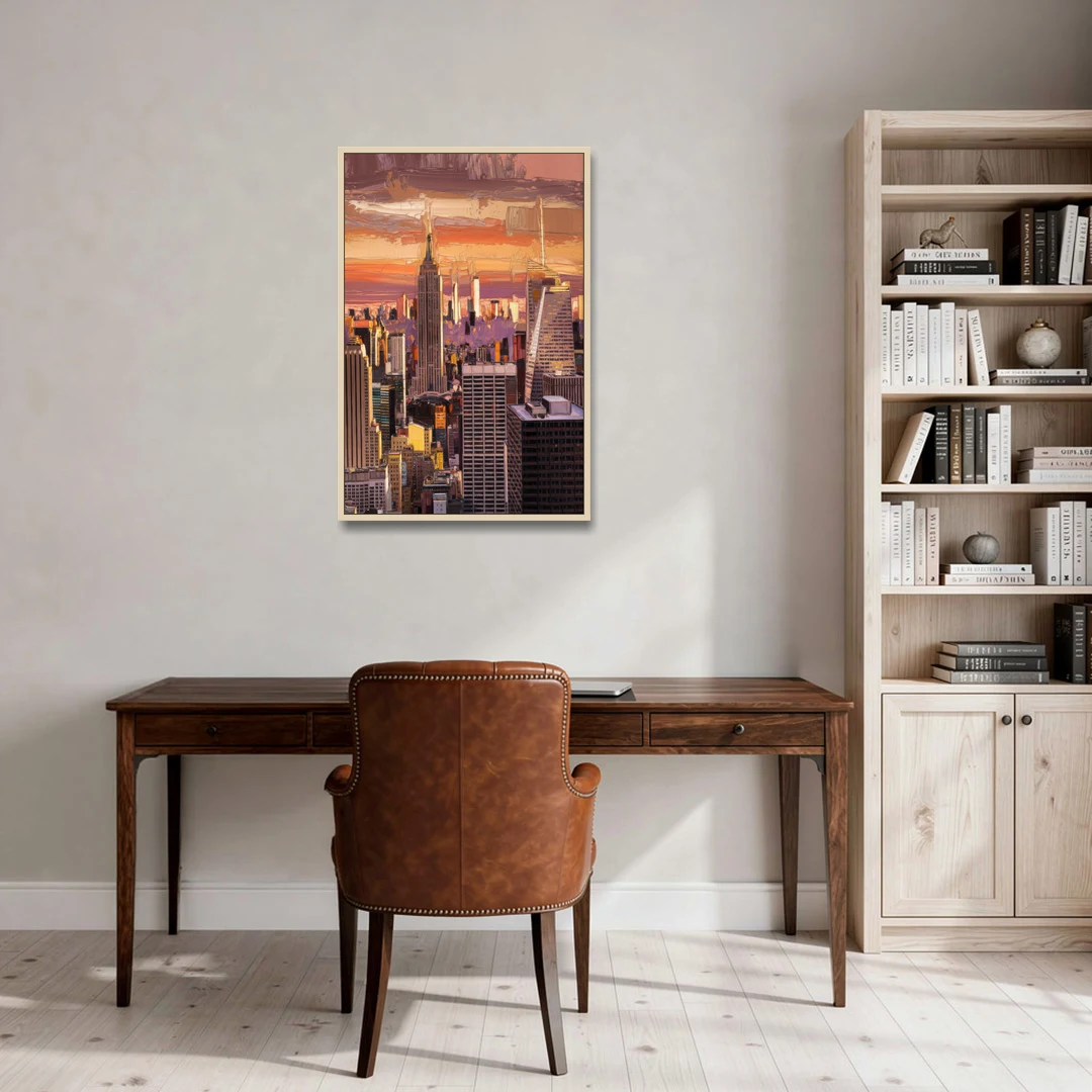 New York City Midtown Skyline - Oak Framed Canvas Wall Art - Office - 24x36