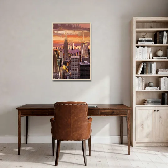 New York City Midtown Skyline - Oak Framed Canvas Wall Art - Office - 24x36