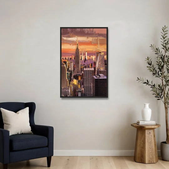 New York City Midtown Skyline - Black Framed Canvas Wall Art - Sofa - 24x36