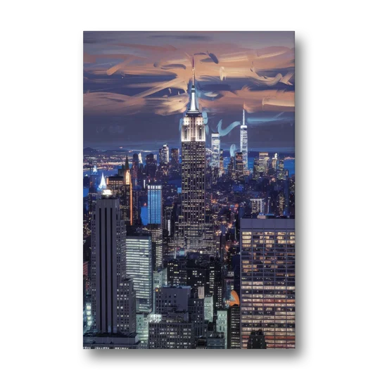 New York City Night Blue Lights Skyline - Canvas Wall Art - Front