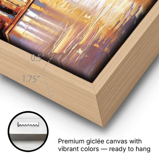 New York City Skyline at Dusk - Oak Framed Canvas Wall Art - Gallery Wrap Corner