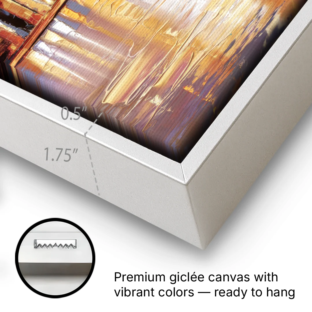 New York City Skyline at Dusk - White Framed Canvas Wall Art - Gallery Wrap Corner