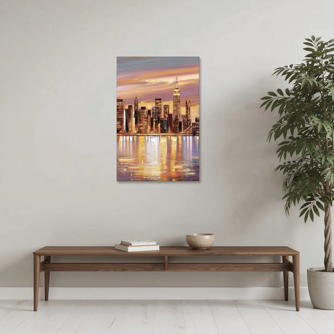 New York City Skyline at Dusk - Canvas Wall Art - Coffee Table - 24x36