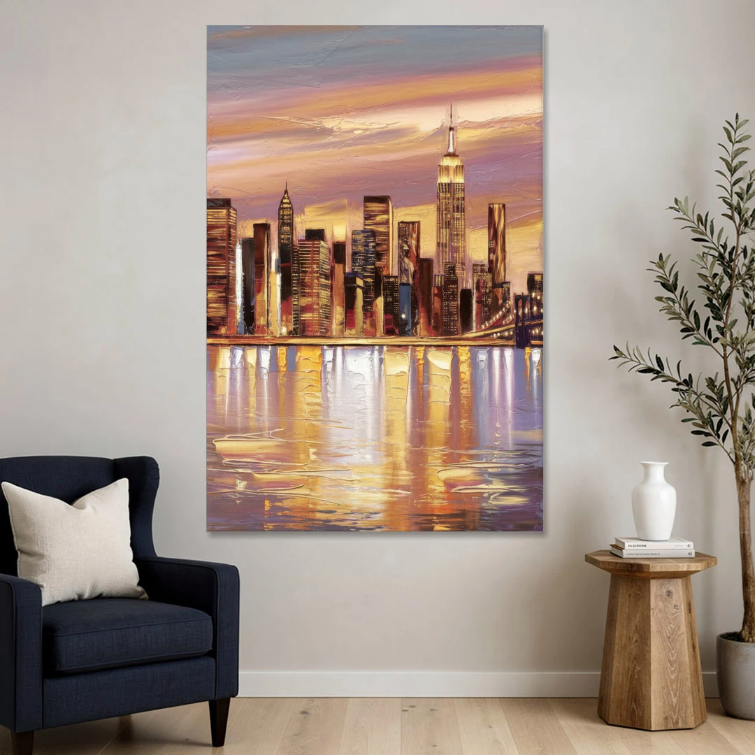 New York City Skyline at Dusk - Canvas Wall Art - Sofa - 40x60