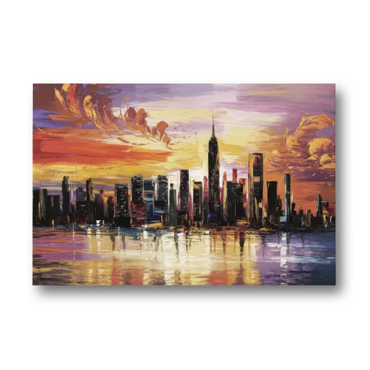 New York City Skyline At Sunset - Canvas Wall Art - Front