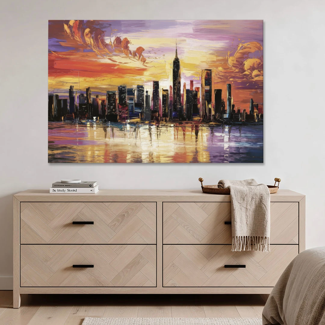 New York City Skyline At Sunset - Canvas Wall Art - Coffee Table - 60x40