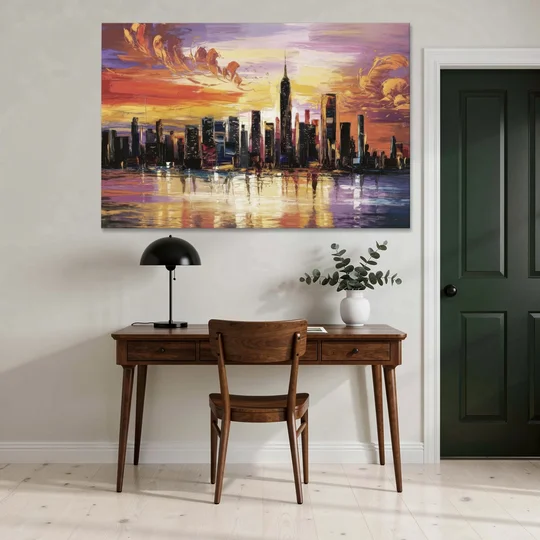 New York City Skyline At Sunset - Canvas Wall Art - Office - 60x40