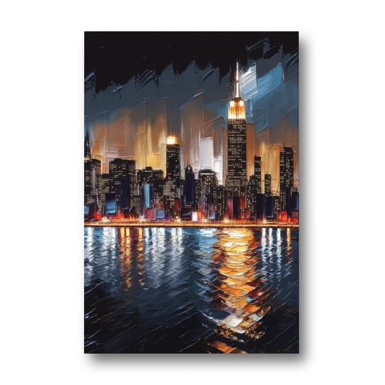 New York City Skyline by Nightfall Hudson - Canvas Wall Art - Front