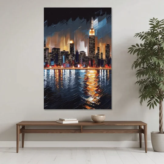 New York City Skyline by Nightfall Hudson - Canvas Wall Art - Coffee Table - 40x60