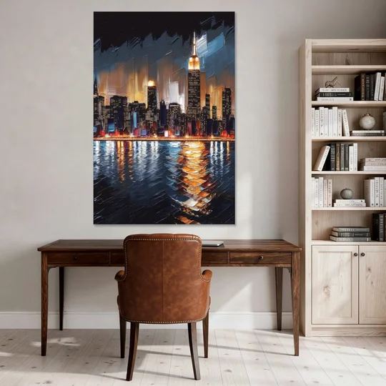 New York City Skyline by Nightfall Hudson - Canvas Wall Art - Office - 40x60
