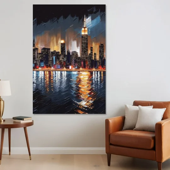 New York City Skyline by Nightfall Hudson - Canvas Wall Art - Sofa - 40x60