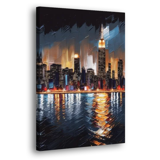 New York City Skyline by Nightfall Hudson - Canvas Wall Art - Side