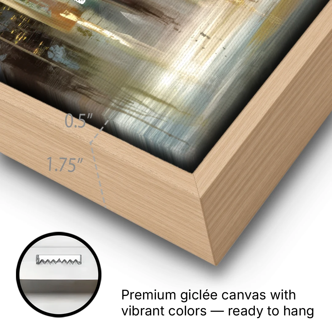 New York City Skyline in Fog - Oak Framed Canvas Wall Art - Gallery Wrap Corner