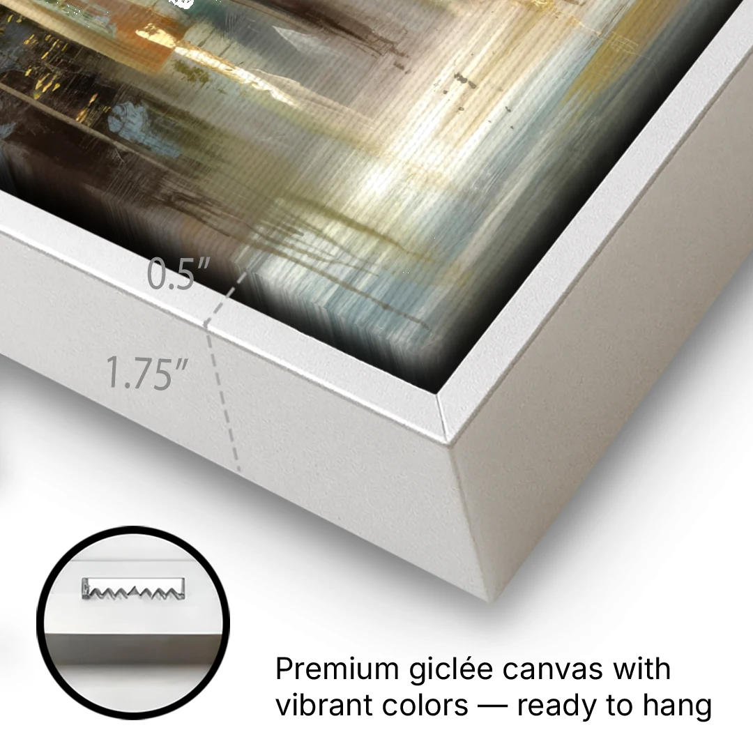 New York City Skyline in Fog - White Framed Canvas Wall Art - Gallery Wrap Corner