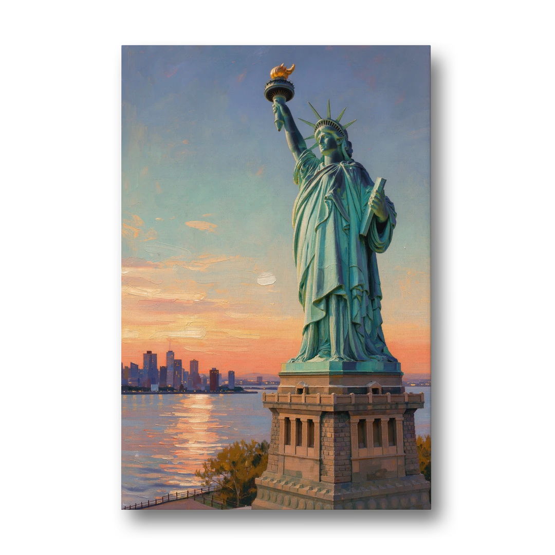 New York City Statue of Liberty Closeup Sky - Canvas Wall Art - Front
