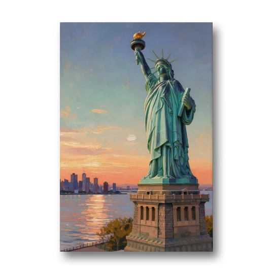 New York City Statue of Liberty Closeup Sky - Canvas Wall Art - Front