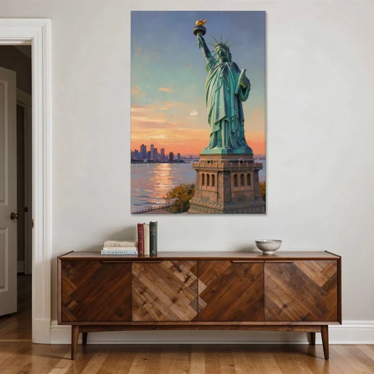 New York City Statue of Liberty Closeup Sky - Canvas Wall Art - Coffee Table - 40x60