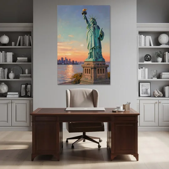 New York City Statue of Liberty Closeup Sky - Canvas Wall Art - Office - 40x60