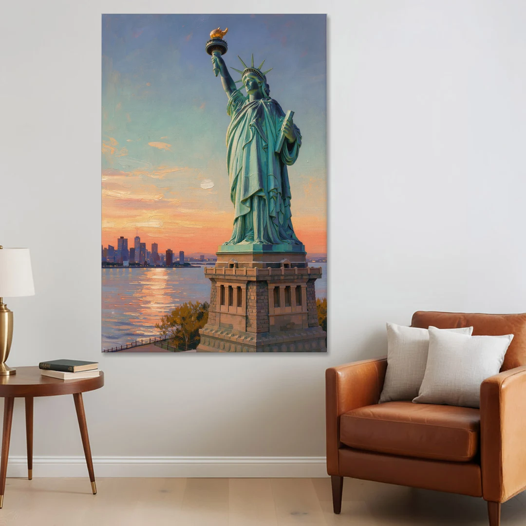 New York City Statue of Liberty Closeup Sky - Canvas Wall Art - Sofa - 40x60