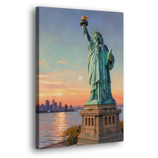 New York City Statue of Liberty Closeup Sky - Canvas Wall Art - Side