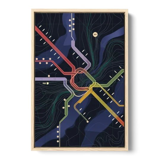 New York City Subway Map - Oak Framed Canvas Wall Art - Front