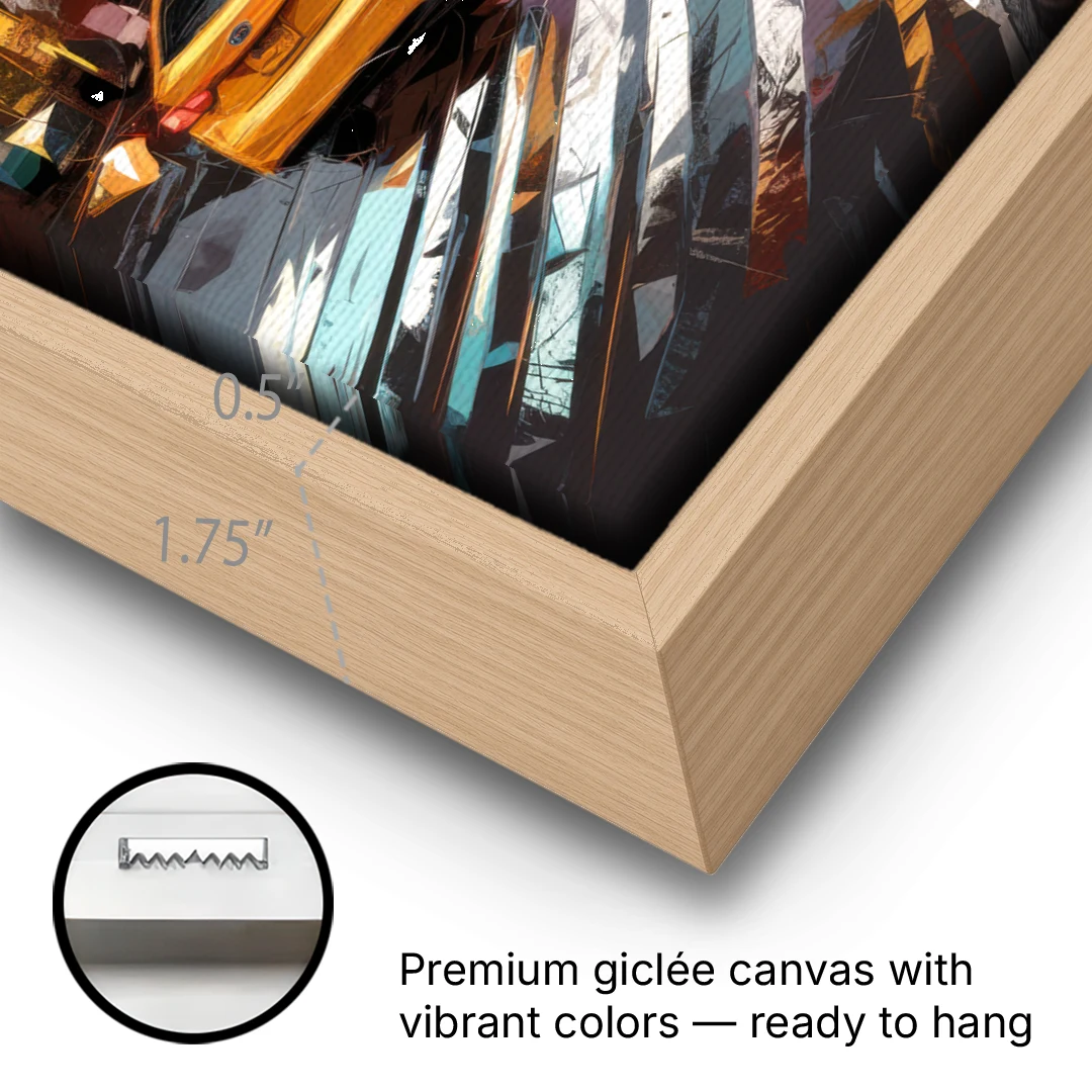 New York City Taxi Cabs - Oak Framed Canvas Wall Art - Gallery Wrap Corner