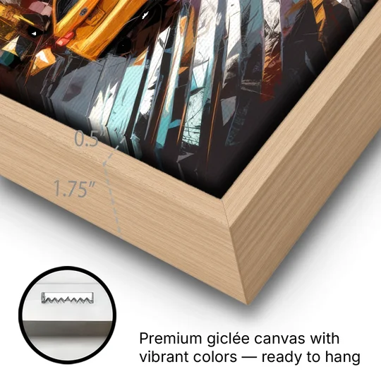 New York City Taxi Cabs - Oak Framed Canvas Wall Art - Gallery Wrap Corner