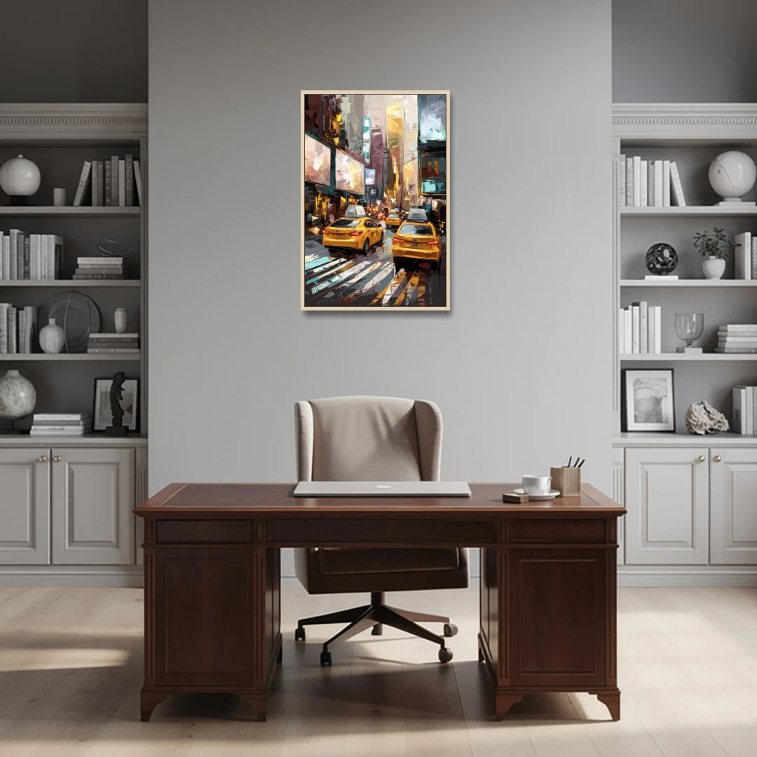 New York City Taxi Cabs - Oak Framed Canvas Wall Art - Office - 24x36