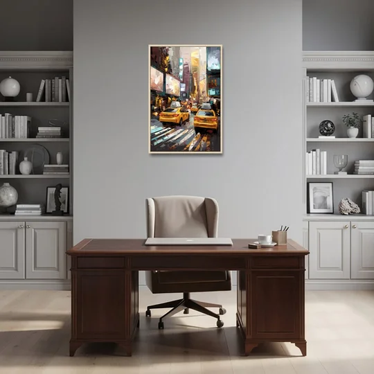 New York City Taxi Cabs - Oak Framed Canvas Wall Art - Office - 24x36